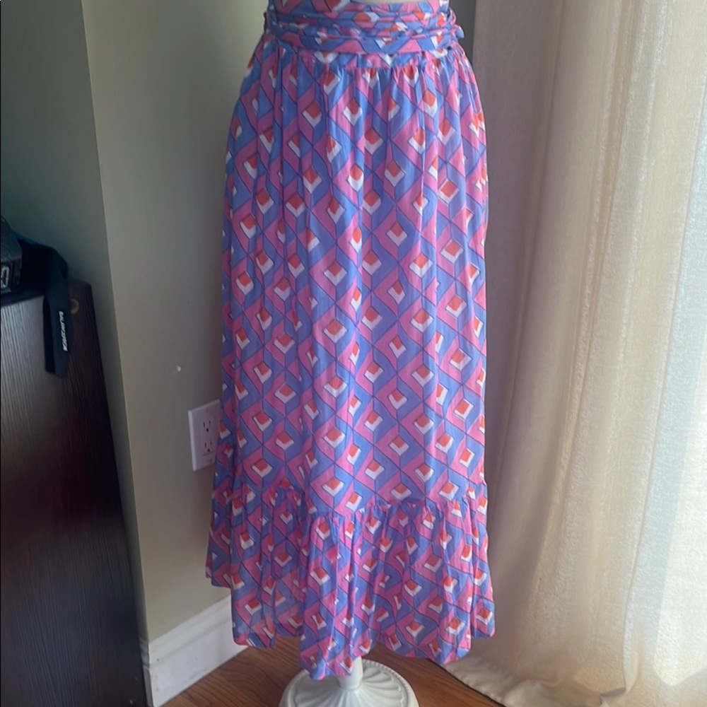 Oliphant Geometric Maxi Skirt - Pink and Blue